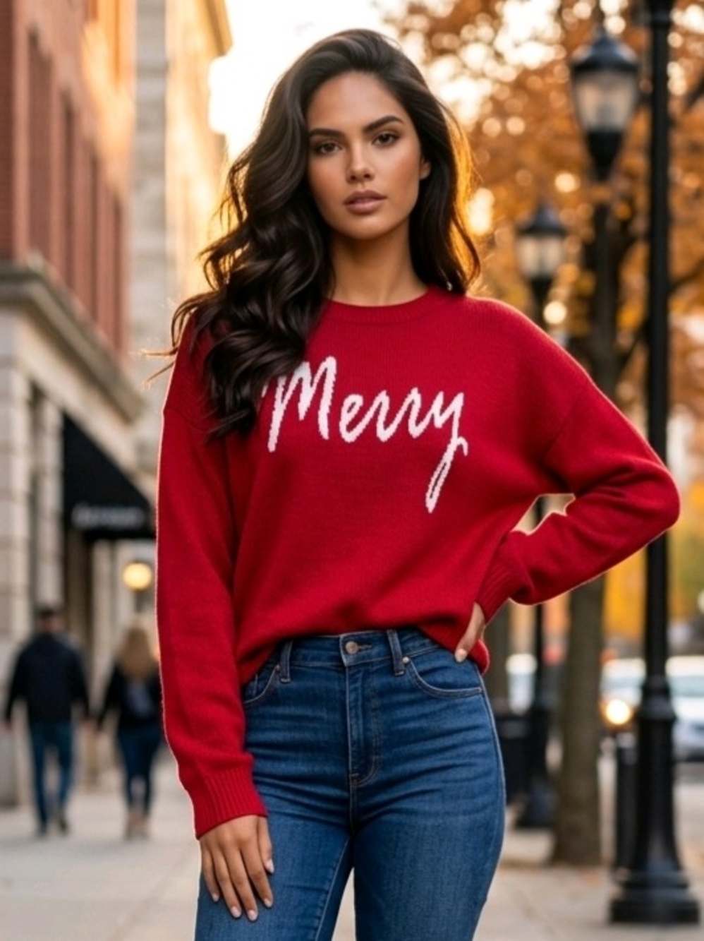 Belle by Kim Gravel Red Knit Holiday Pullover Sweater w/Embroidered "Merry"  L
